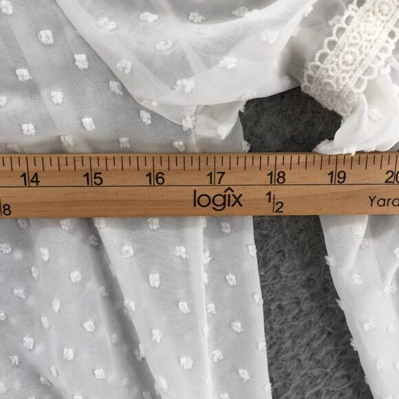 Jun & Ivy Top Womens Extra Small Ivory Floral Lace Swiss Dot Long Balloon Sleeve - Picture 6 of 8